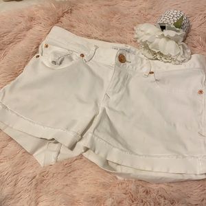 White Express Jean shorts with Rose gold detail